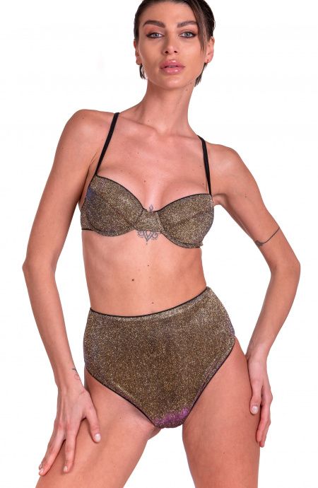 Bikini Balconette Bügelslip Retro In schillerndem Glitzer Größe S Farbe