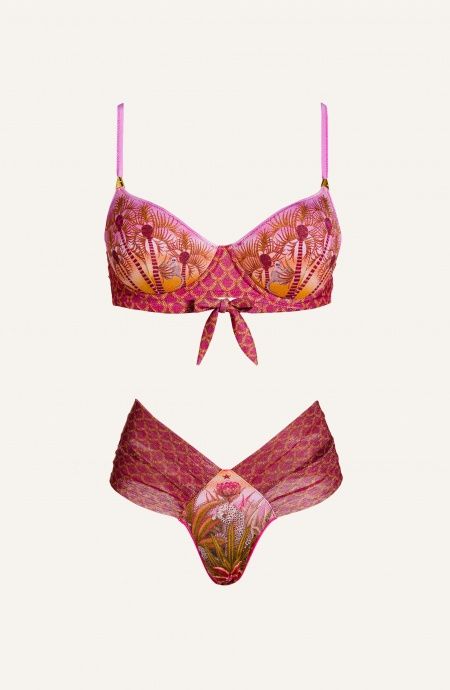 Balconette Bikini With Underwire Piquet Lurex and Crepon Lamé Palm