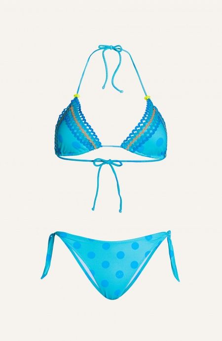 Bikini Triangle Padded Briefs Bowknots Embroidery Trimmed Polka Dots