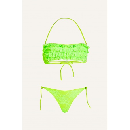 Bikini Fascia Slip Brasiliana Rouches Pizzo Taglia S Colore Verde