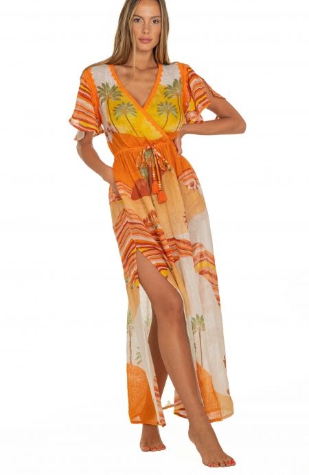 Long Dress Scollo a V In Garza Stampa Dune Pin-Up Stars - 4