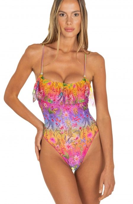 Costume Intero Con Balza Flower Rainbow Strass Pin-Up Stars - 3