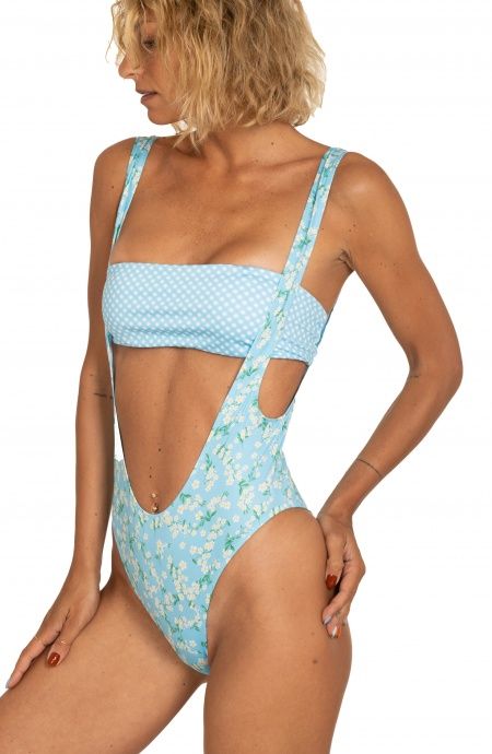 One-piece swimming costume with Provençal print bandeau Poisson D'Amour - 2