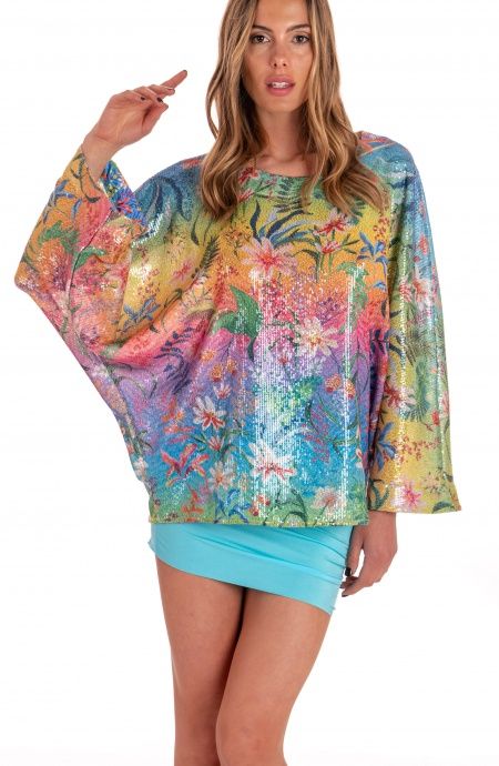 Blusa Poncho Paillettes Stampa Dune Paillettes Pin-Up Stars - 4