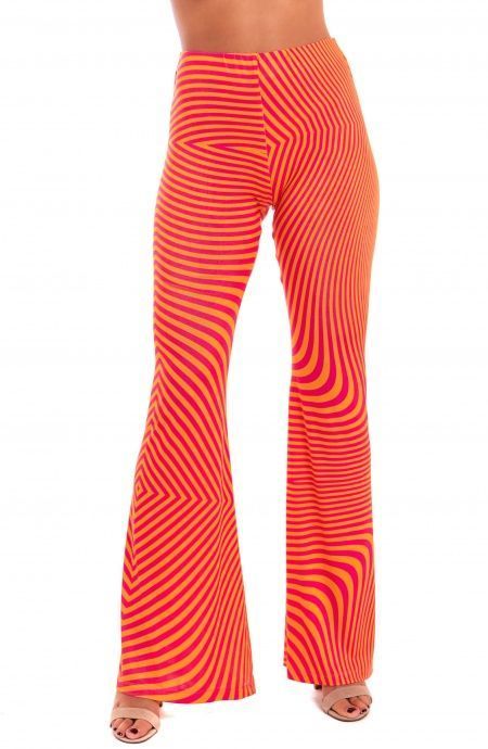 Pantalone a Zampa Jersey Stampa Optical Pin-Up Stars - 1