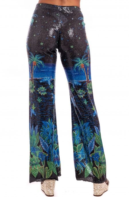 Pantalone Zampa Paillettes Stampa Hawaii Pin-Up Stars - 2