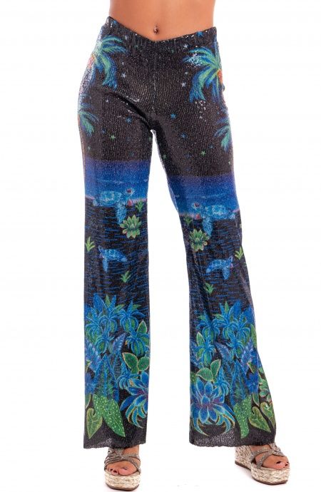 Pantalone Zampa Paillettes Stampa Hawaii Pin-Up Stars - 3