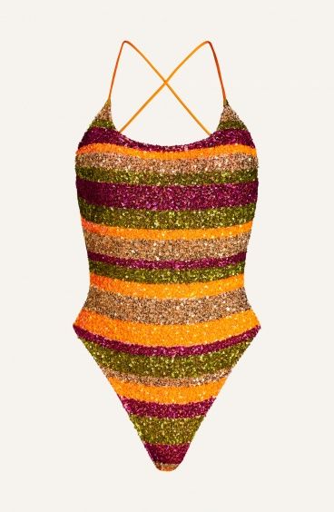 One-piece sequined stripe swimsuit Pin-Up Stars - 1