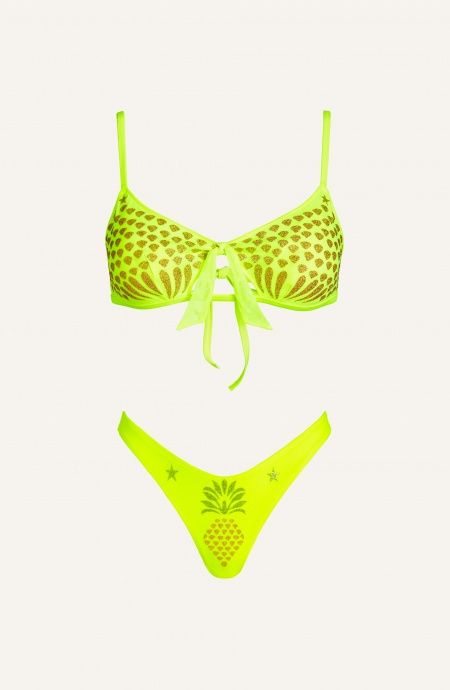 Bikini Fascia Slip Sgambato Tulle Stampa Ananas Lurex Pin-Up Stars - 5