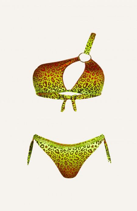 Macula Print Lycra Bikini Brassiere With Rings Size S Color Green Brief  brasilian flakes, reduced coverage