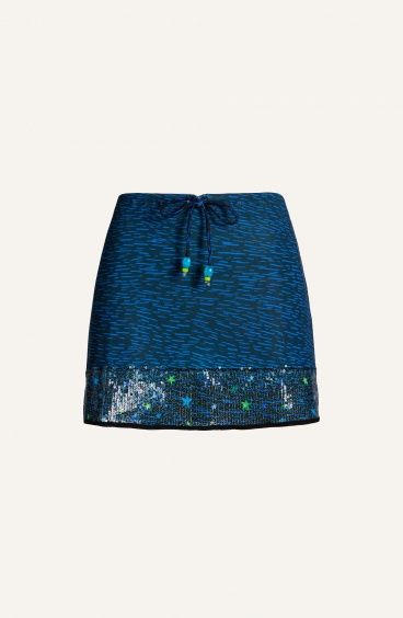 Mini Skirt Ribbed and Sequins Hawaii Print Pin-Up Stars - 5