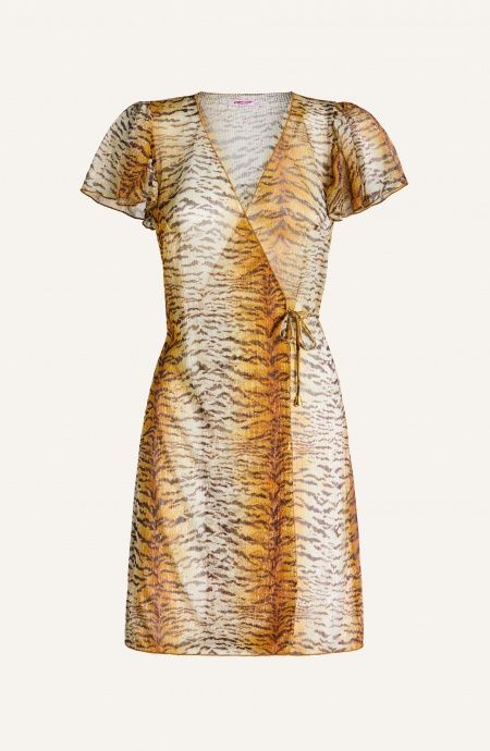Crossed Crepon Lamé Tiger Print Dress Pin-Up Stars - 3