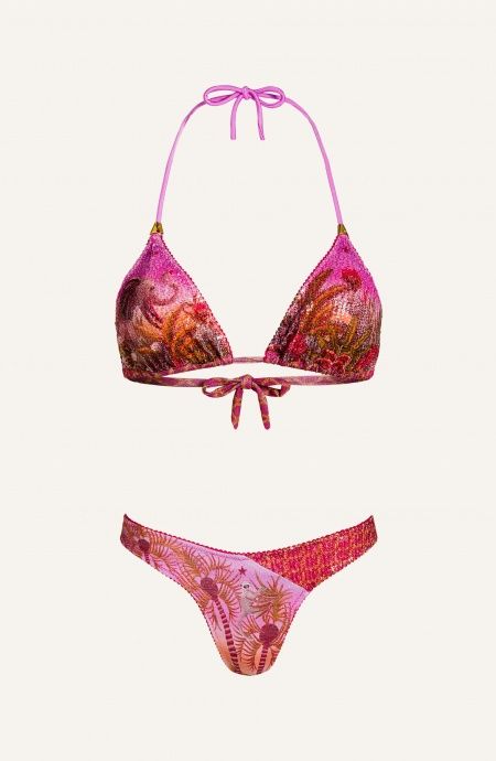 Bikini Triangolo Imbottito Slip Fiocchi Palm Paradise Piquet Lurex e Paillettes Pin-Up Stars - 14