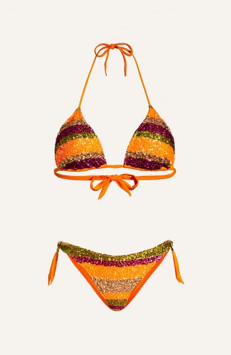 Bikini Triangolo Imbottito Slip Brasiliana Riga Paillettes Pin-Up Stars - 4