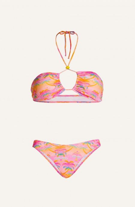 Bikini Fascia Imbottita Slip Sgambato Stampa Palmié Poisson D'Amour - 1