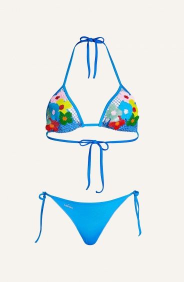 Bikini Triangolo Slip Brasiliana Rete Ricamo Fiore Paillettes Poisson D'Amour - 1