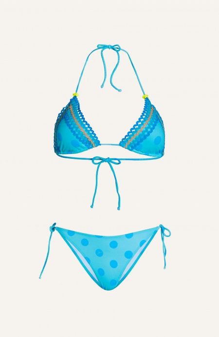 Bikini Triangolo Imbottito Slip Brasiliana Ricamo Passamaneria Pois Poisson D'Amour - 2