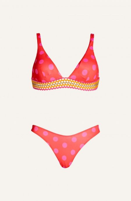 Bikini Brassiere Con Passamaneria Slip Sgambato Pois Poisson D'Amour - 1