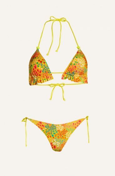 Bikini Triangolo Imbottito Slip Brasiliana Rouches Lurex Stampa Tutti Frutti Poisson D'Amour - 1