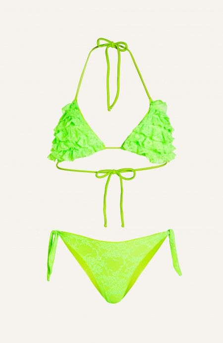 Bikini Triangolo Imbottito Slip Fiocchi Rouches Pizzo Poisson D'Amour - 4