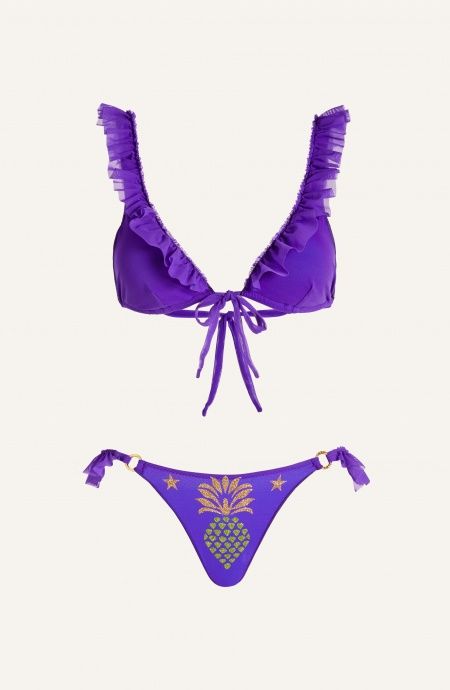 Bikini Triangolo a Vela Con Rouge Slip Small Tulle Stampa Ananas Lurex Pin-Up Stars - 5