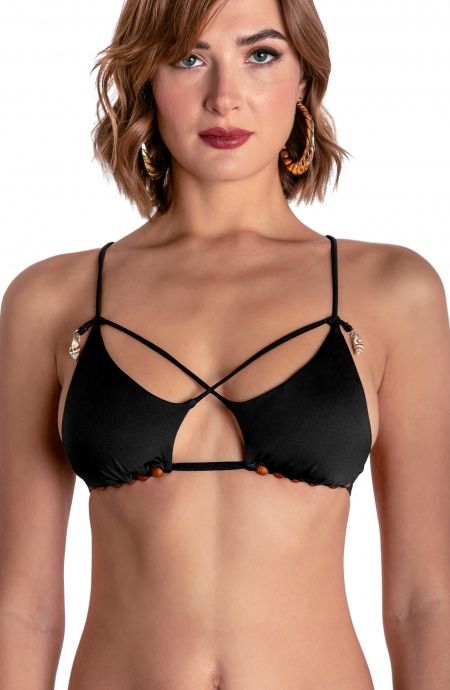 TOP BIKINI TRIANGOLO IMBOTTITO CON PERLE E CONCHIGLIE TINTA UNITA Pin-Up Stars - 15