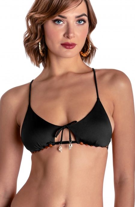 TOP BIKINI TRIANGOLO IMBOTTITO CON PERLE E CONCHIGLIE TINTA UNITA Pin-Up Stars - 14