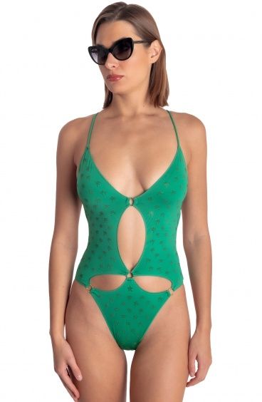 PADDED ONE-PIECE SWIMSUIT WITH MICRO PALM STUDS Pin-Up Stars - 16