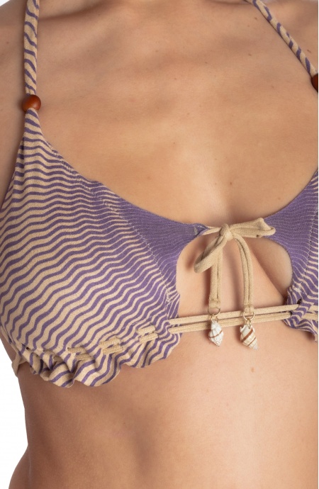 BIKINI TRIANGOLO IMBOTTITO DAINETTO CON PERLE E CONCHIGLIE STAMPA TIGER SUN Pin-Up Stars - 16