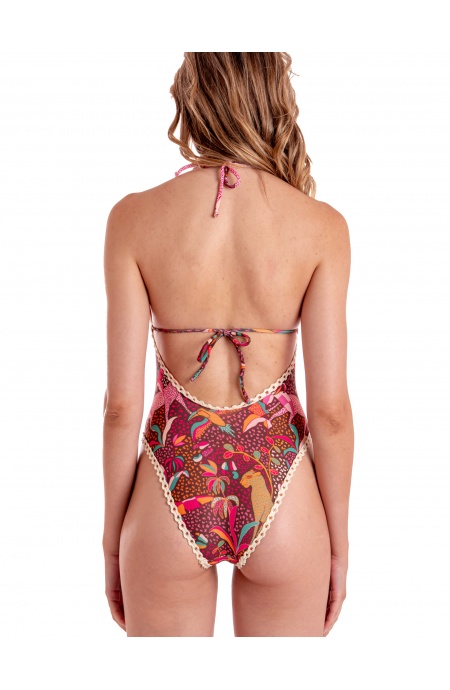 ONE-PIECE SWIMSUIT WITH TRIMMINGS TROPICAL PRINT Poisson D'Amour - 1