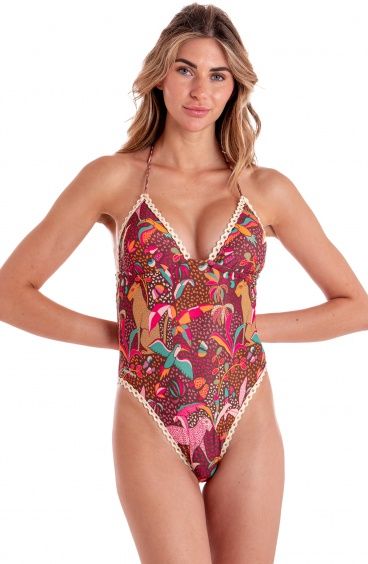 COSTUME DA BAGNO INTERO CON PASSAMANERIA STAMPA TROPICAL Poisson D'Amour - 1