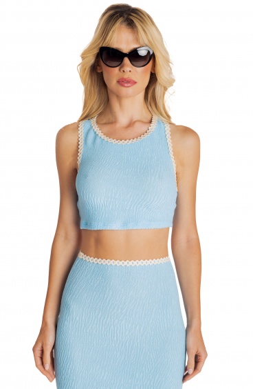 EMBOSSED CROP TOP WITH TRIMMINGS SOLID COLOR Poisson D'Amour - 11