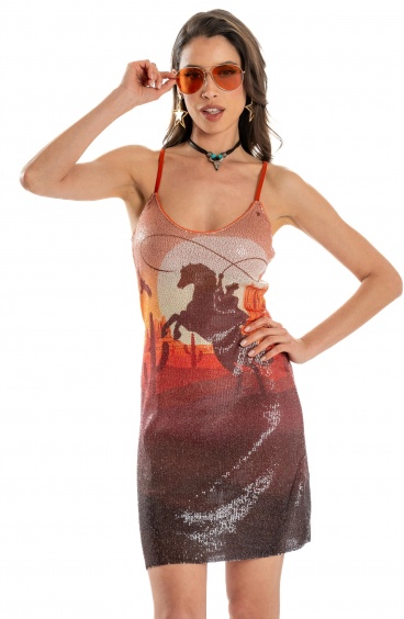 Full Sequins Far West Short Dress Pin-Up Stars - 9