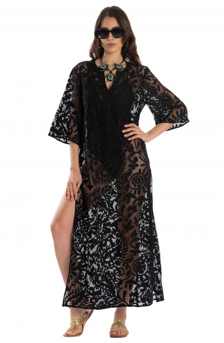 Caftan Dress Macramé Solid Color Pin-Up Stars - 6